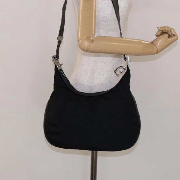 GUCCI Shoulder Bag Nylon Leather Black Silver 001 - Picture 14 of 16